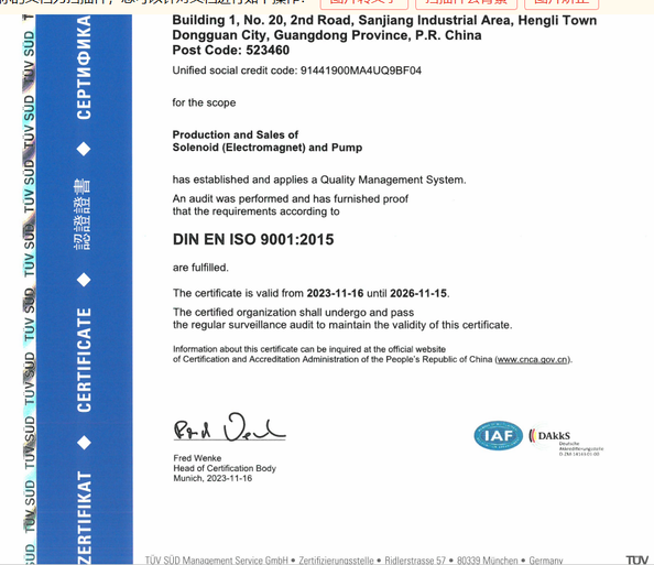 中国 Dongguan Dason Electric Co., Ltd 認証